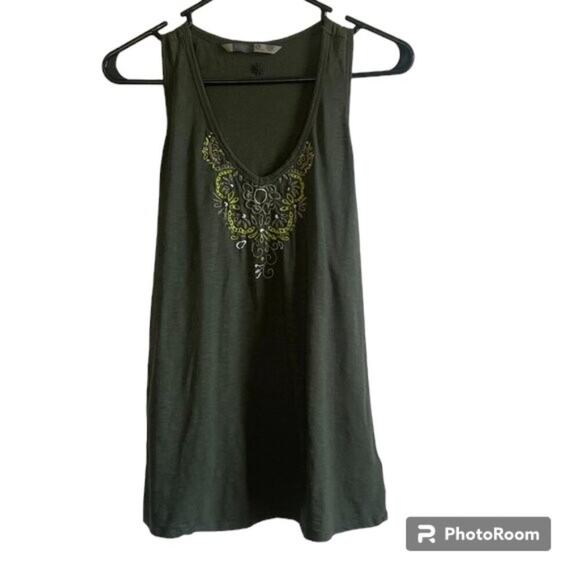 Athleta Tops - Athleta Embroidered Cotton V-neck Tank Green Size Medium